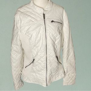 White Faux Leather Quilted Design Moto Jacket